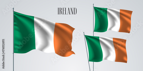 Ireland waving flag set of vector illustration