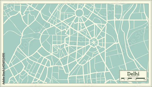 Delhi India Map in Retro Style.