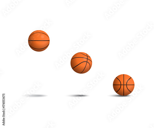 Basketball ball set. Falling basketball balls in different positions. Vector isolated realistic illustration.