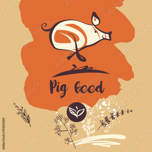 Vector illustration with text Pig feed. Sketch hand-drawn image