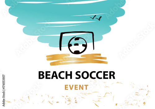 Sketch vector illustration. Element design poster, banner, card, logo, certificate template for football, soccer school, hobby. Ball in goal