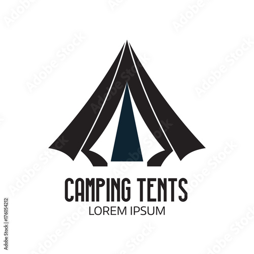 Camping place logo or label template. Outline tepee icon. Hiking and camping tent logotype.