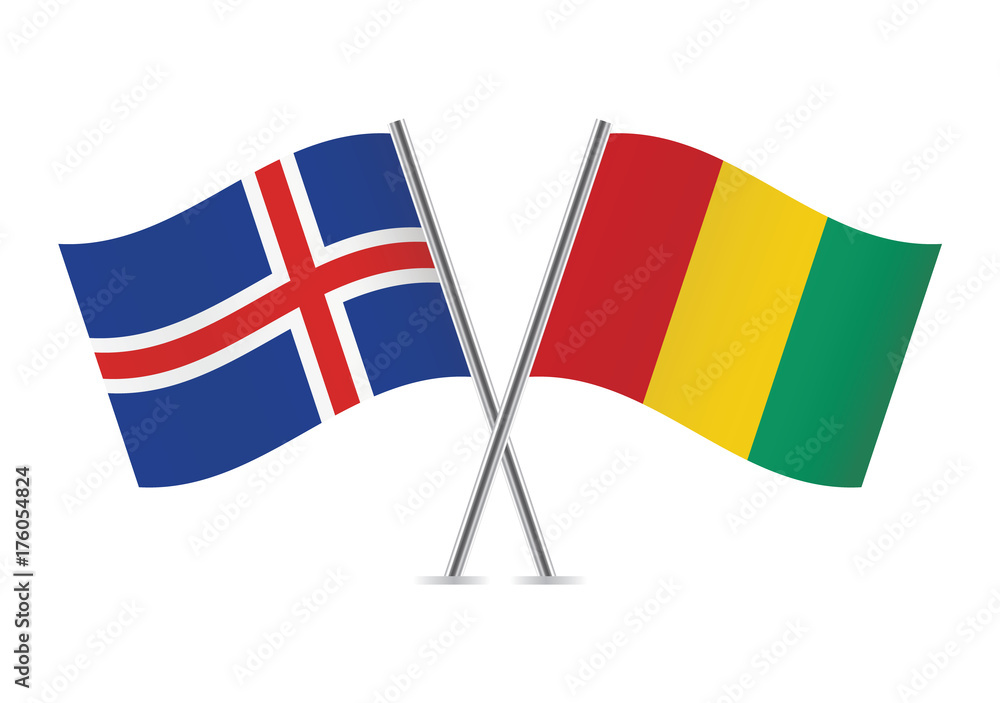 Iceland and Guinea flags.Vector illustration.
