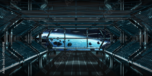 Fototapeta Naklejka Na Ścianę i Meble -  Spaceship interior with view on Earth 3D rendering elements of this image furnished by NASA