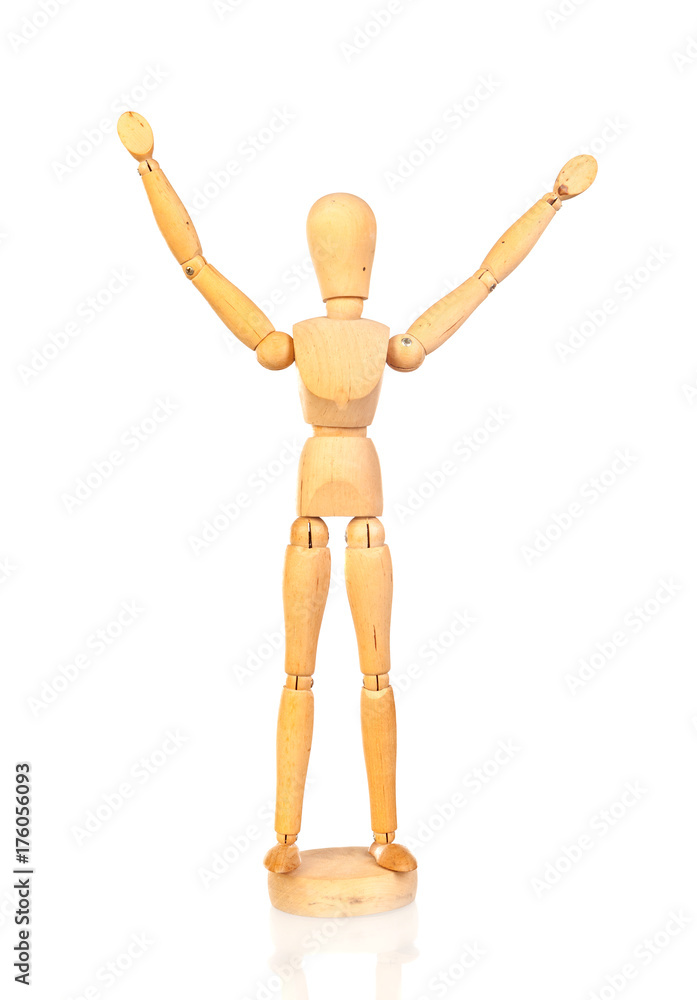 Wooden articulated doll rasing the arms Wooden articulated doll rasing the arms