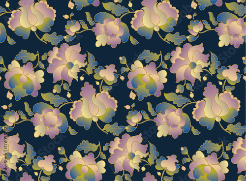 peasant style flower vector seamless pattern. ethnic folk floral element for surface design on black color