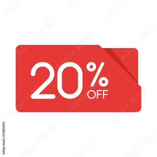 Special offer sale red rectangle origami tag. Discount 20 percent offer price label, symbol for advertising campaign in retail, sale promo marketing, Isolated vector illustration
