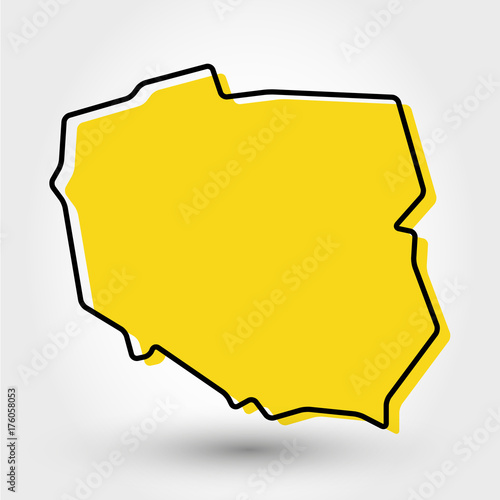 Photo yellow outline map of Poland