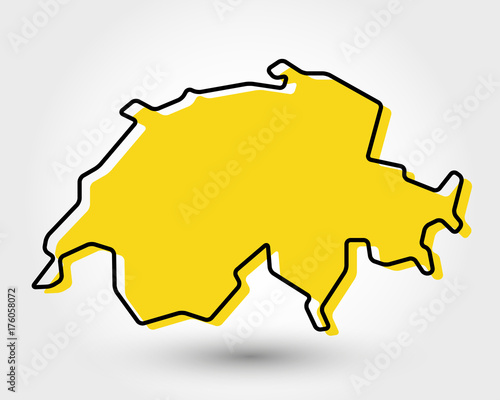 yellow outline map of Switzerland