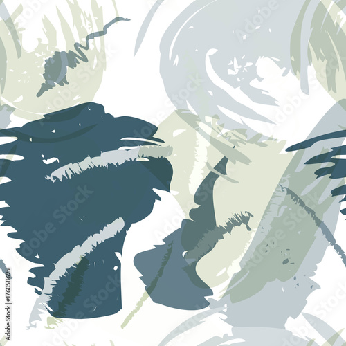 Brush strokes seamless pattern in pastel colors. Vector stylized hand drawn illustration with circles and abstract shapes.