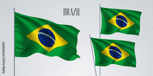 Brazil waving flag set of vector illustration