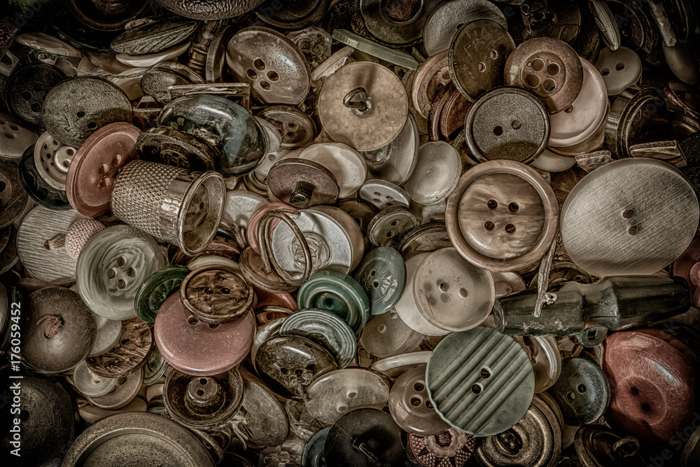 A collection of old buttons - obrazy, fototapety, plakaty 