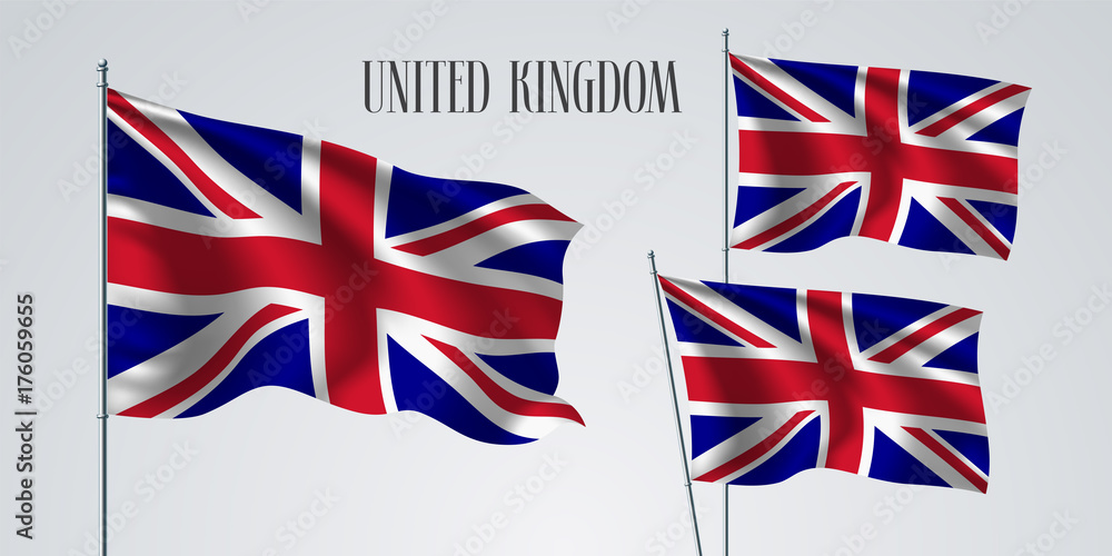 United Kingdom of Great Britain waving flag set of vector illustration