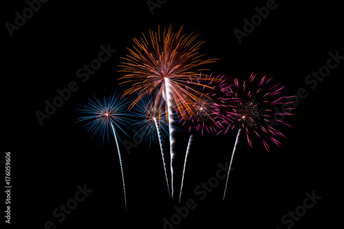 Картината върху платно Beautiful Colorful New year fireworks over dark sky