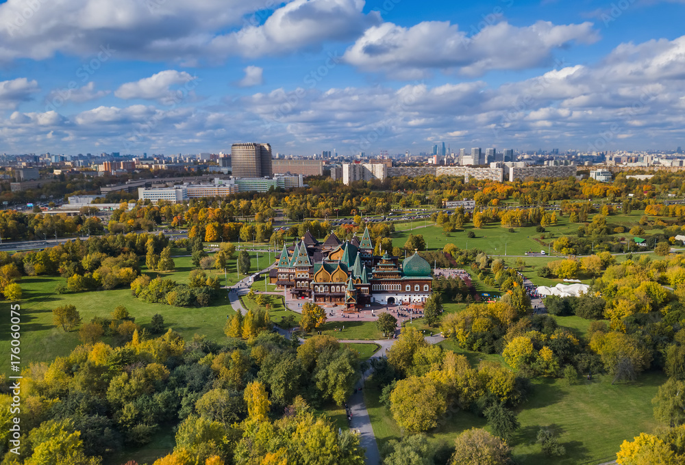 Wooden palace in Kolomenskoe - Moscow Russia - aerial view