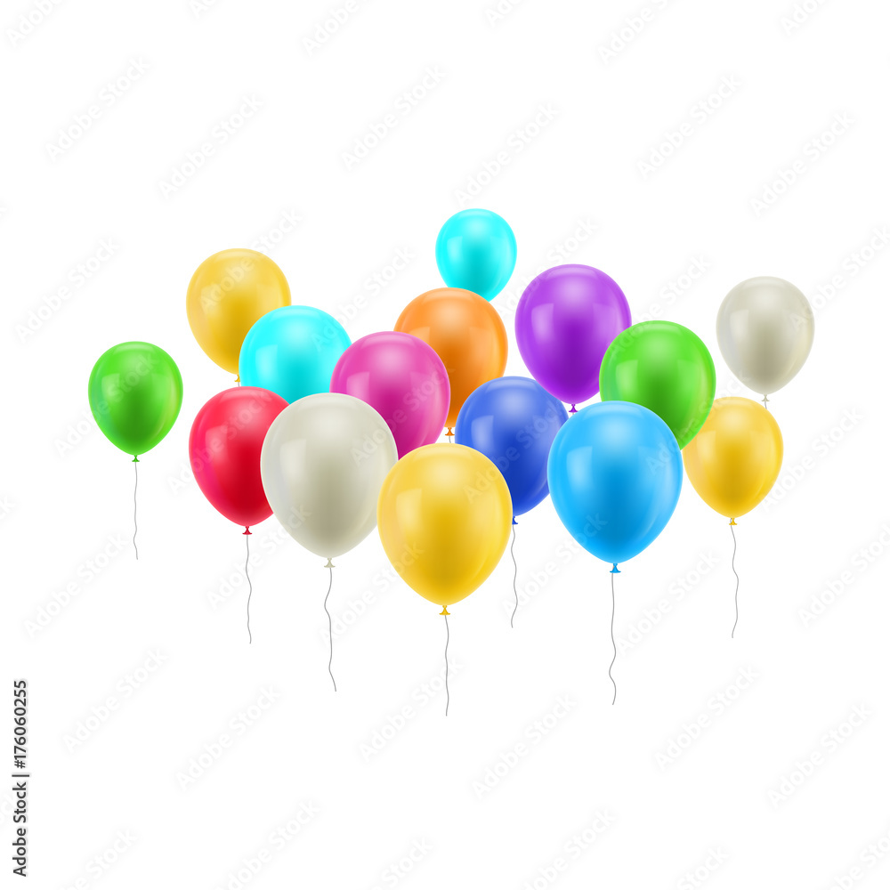Bunch flying balloons isolated. Bunch of flying balloons on a white background isolated for designers and illustrators. A lot of gasbags in the form of a vector illustration