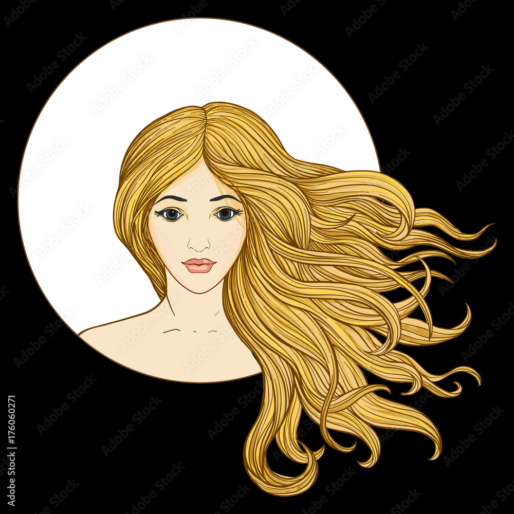 Young beautiful girl with long hair. Stock vector illustration. Young beautiful girl with long hair. Stock vector illustration.