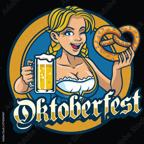 sexy bavarian girl hold the pretzel and beer