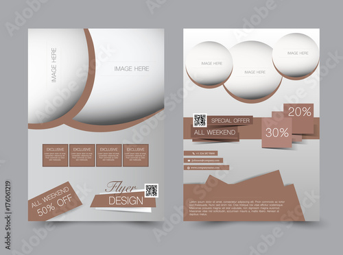 Flyer template. Business brochure. Editable A4 poster for design education presentation website magazine cover.  Brown color.