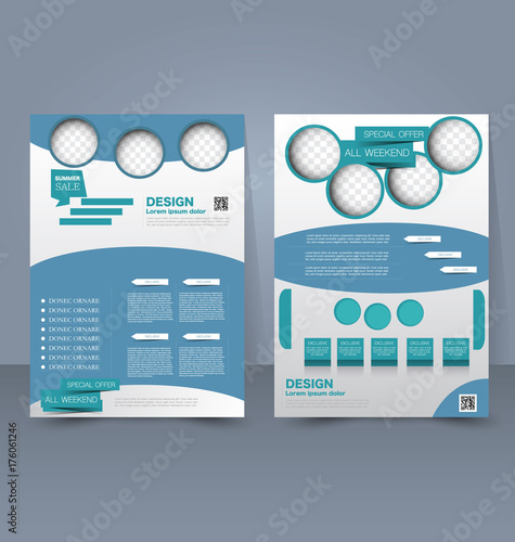 Flyer template. Business brochure. Editable A4 poster for design, education, presentation, website, magazine cover. Blue and green color.