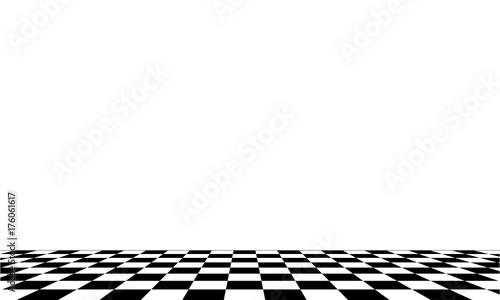 Black and white checkered abstract cosmic background with perspective view.