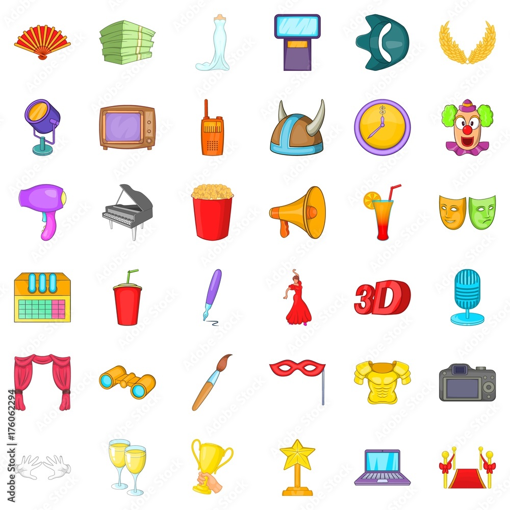 Entertainment icons set, cartoon style Entertainment icons set, cartoon style