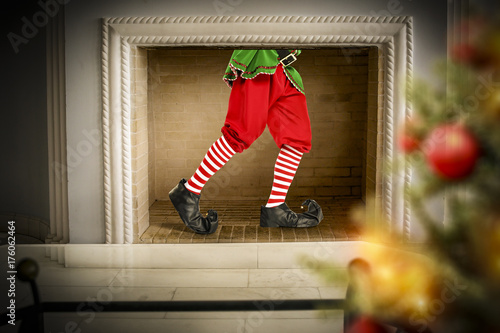xmas time and elf in fireplace 