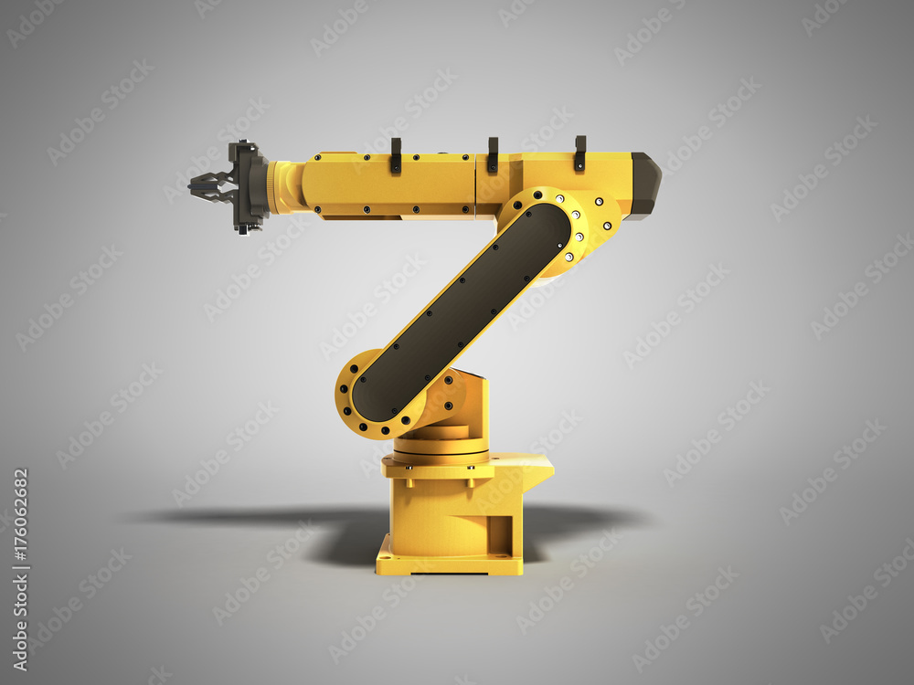 Industrial robot on grey background 3D rendering Industrial robot on grey background 3D rendering