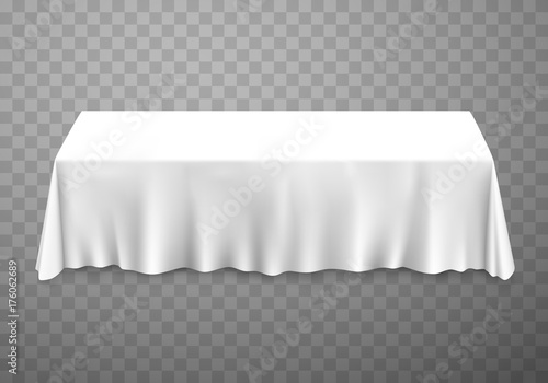 Table with tablecloth white on a transparent background. Vector illustration photo