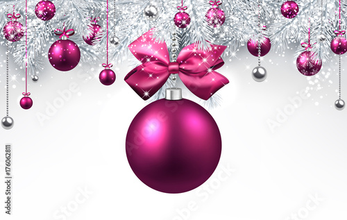 White background with pink Christmas ball.