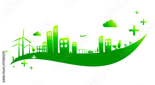 Green city vector illustration, sustainable city, ecology