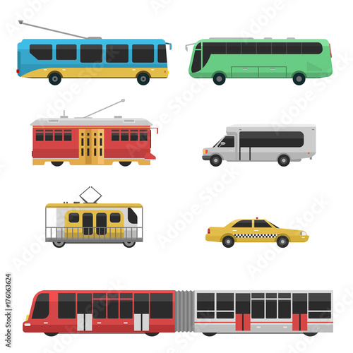 City transport public industry vector flat illustrations traffic vehicle street tourism modern business cityscape travel way.