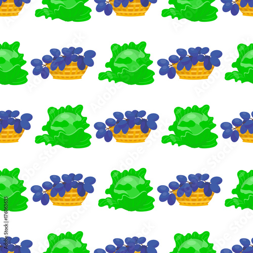 Bunches of grapes grow cabbage vegetables viticulture vector illustration sketch seamless pattern nature food juicy berry.