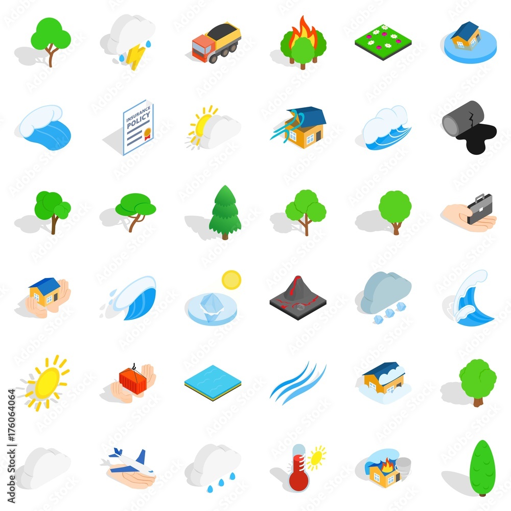 Hard storm icons set, isometric style Hard storm icons set, isometric style