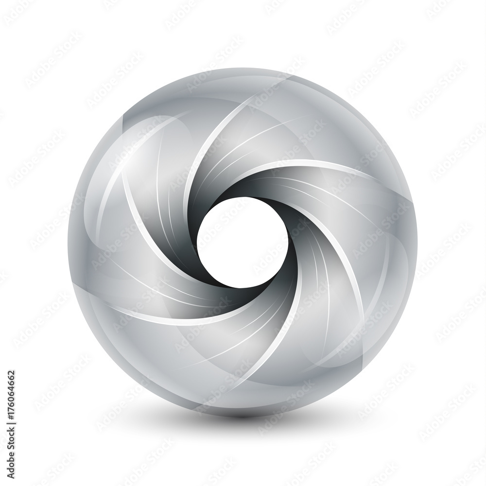Metallic 3D circle logo with glossy steel blades Metallic 3D circle logo with glossy steel blades