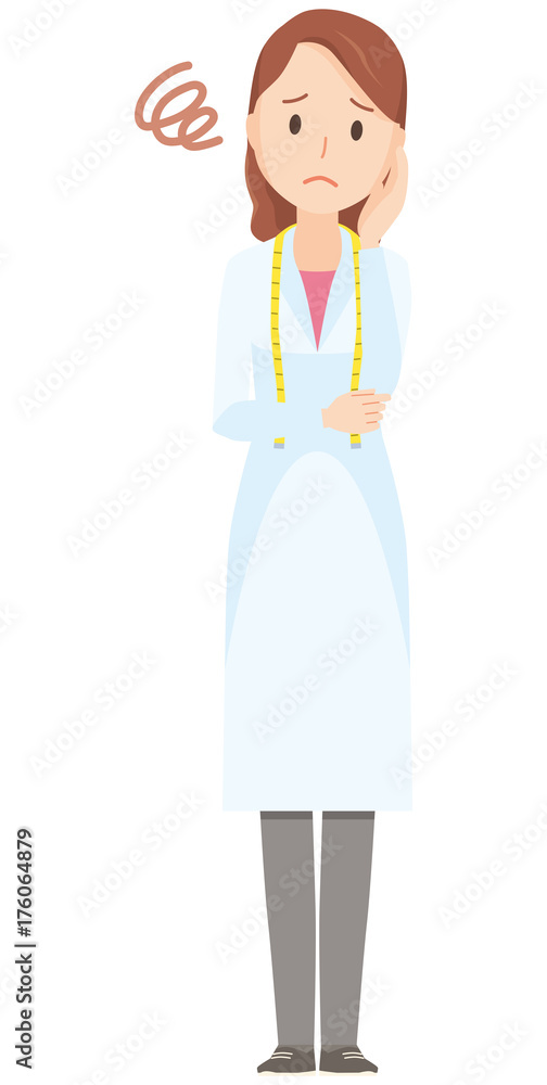 Illustrations in which a female nutritionist is in trouble - whole body Illustrations in which a female nutritionist is in trouble - whole body