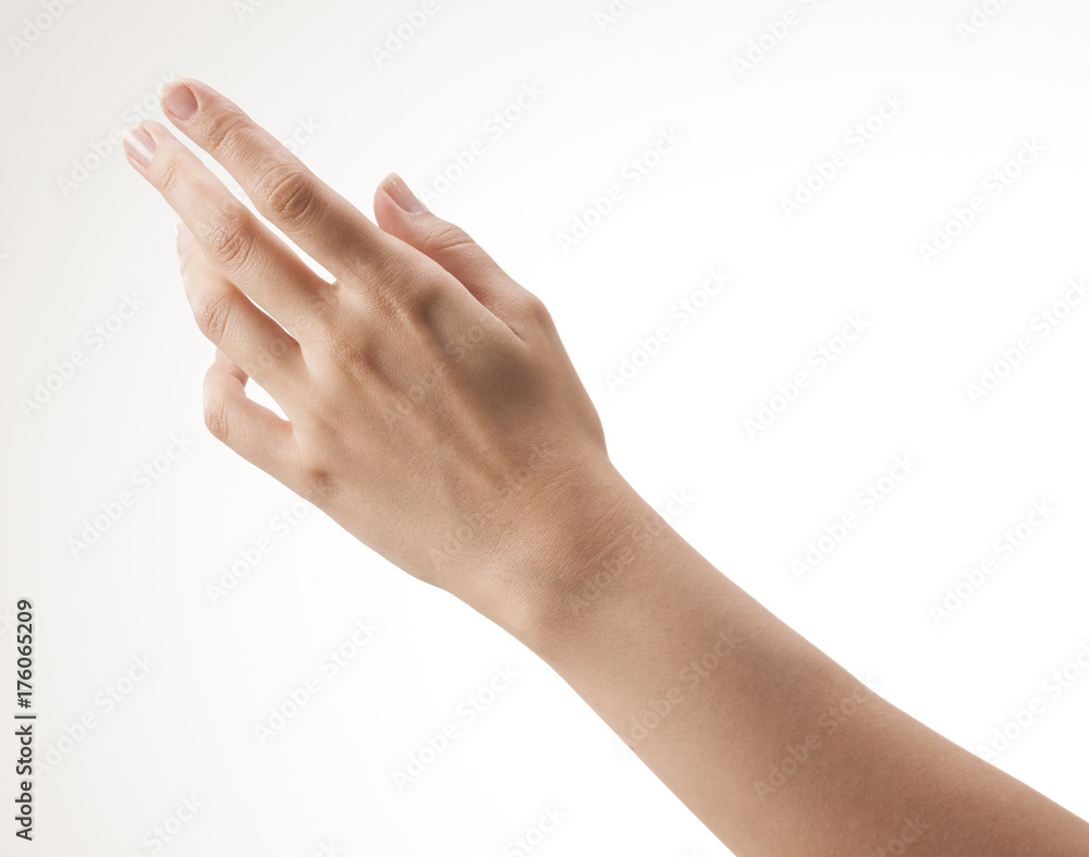 Woman hand on white