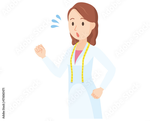 Illustration where a female nutritionist is running in a hurry - upper body