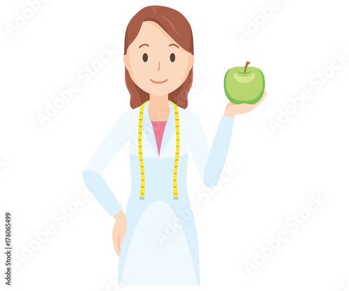 Illustration that a female nutritionist has an apple - upper body