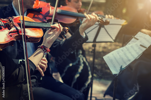 Tableau sur toile Musicians playing the violin close up.