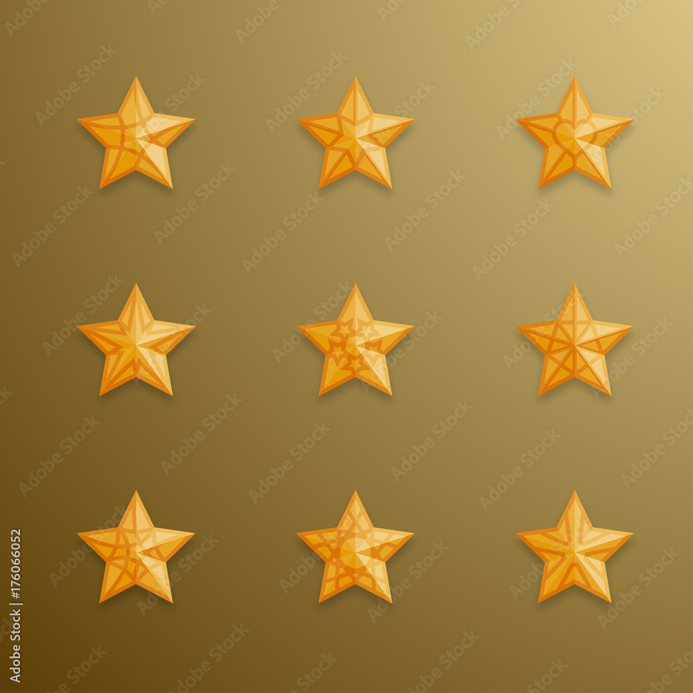 Christmas star symbol gold color with pattern and shadow set illustration isolated on gold gradient background Christmas star symbol gold color with pattern and shadow set illustration isolated on gold gradient background