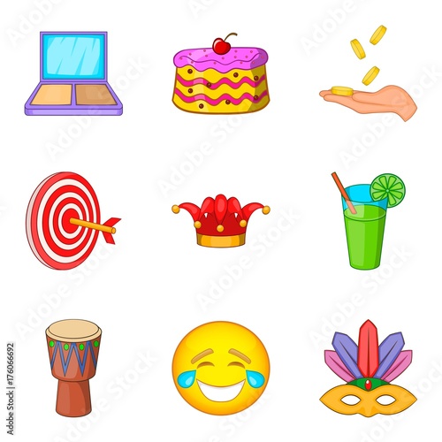 Professional trickster icons set, cartoon style