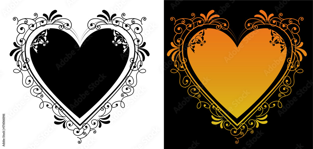 ハート型のバロック調の飾り罫 飾り囲み 背景 ベクターデータ Vector Data Antique Baroque Ornament Stock Vector Adobe Stock