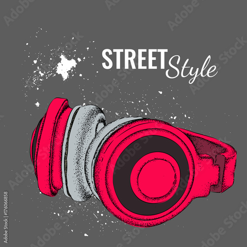 Hand-drawn vintage headphones. Sketch music. Vector illustration