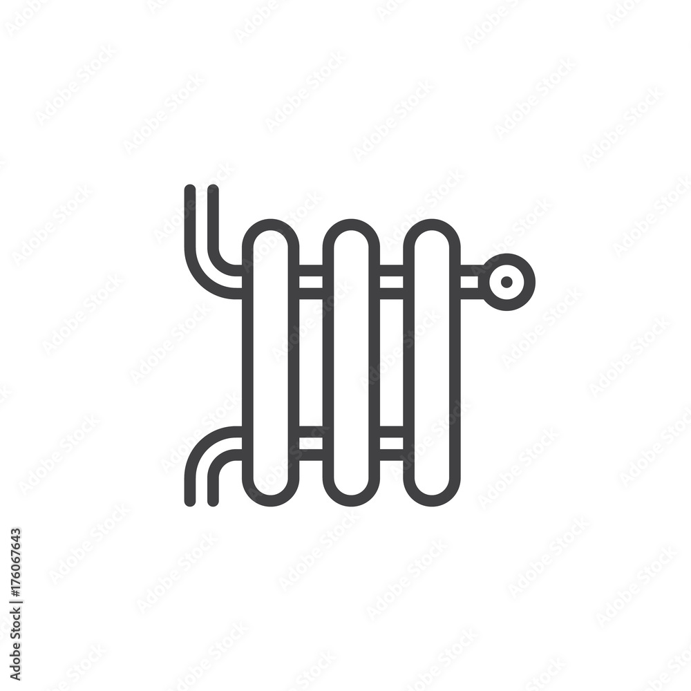 Heating radiator line icon, outline vector sign, linear style pictogram isolated on white. Symbol, logo illustration. Editable stroke Heating radiator line icon, outline vector sign, linear style pictogram isolated on white. Symbol, logo illustration. Editable stroke