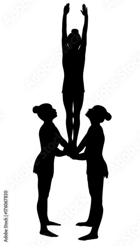 acrobatic stunt. Gymnasts acrobats vector black silhouette.