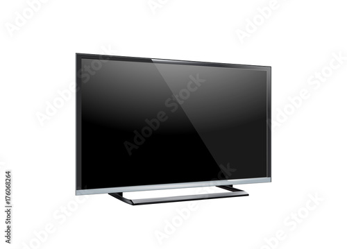 Black LED tv television screen blank on white background