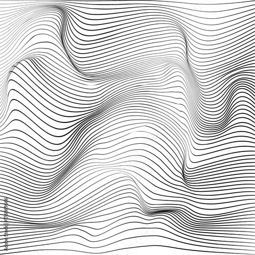Distorted wave monochrome texture. Abstract dynamical rippled surface. Vector stripe  deformation background.
