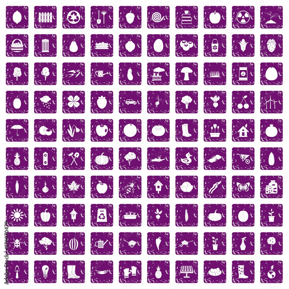 100 garden icons set grunge purple 100 garden icons set grunge purple