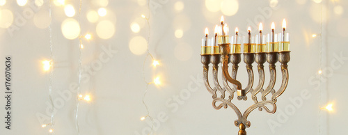 image of jewish holiday Hanukkah background with menorah (traditional candelabra)